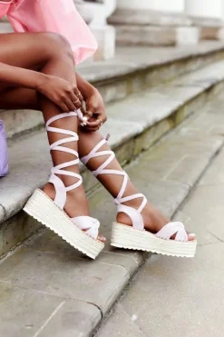 Wiązane Sandały Na Platformie Z Plecionką Fioletowe La Palma