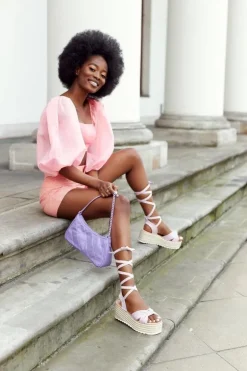 Wiązane Sandały Na Platformie Z Plecionką Fioletowe La Palma