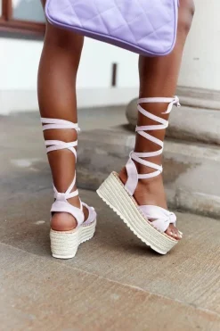 Wiązane Sandały Na Platformie Z Plecionką Fioletowe La Palma