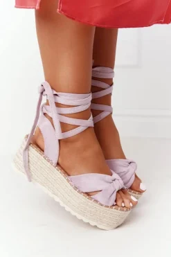Wiązane Sandały Na Platformie Z Plecionką Fioletowe La Palma