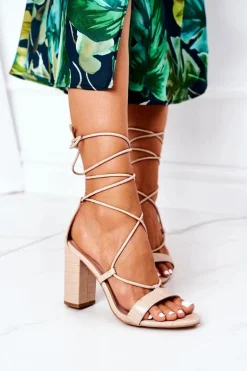 Wiązane Sandały Na Słupku Beżowe Catwalk