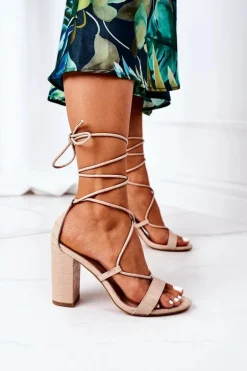 Wiązane Sandały Na Słupku Beżowe Catwalk