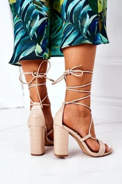 Wiązane Sandały Na Słupku Beżowe Catwalk