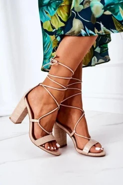 Wiązane Sandały Na Słupku Beżowe Catwalk