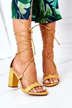 Wiązane Sandały Na Słupku Żółte Catwalk