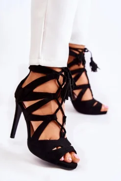 Wiązane Sandały Na Szpilce Czarne Galla