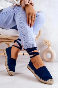 Wiązane Zamszowe Espadryle Granatowe Ismanne