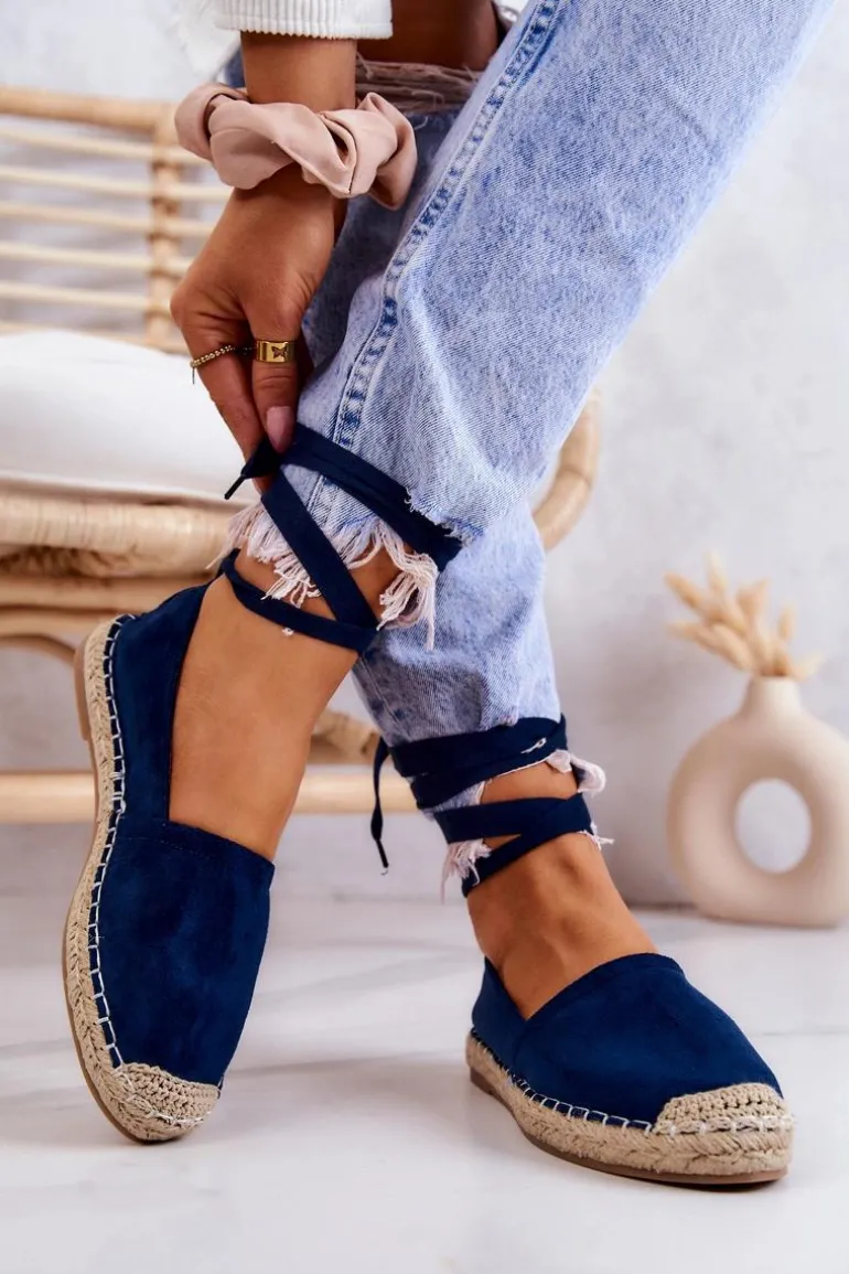 Wiązane Zamszowe Espadryle Granatowe Ismanne