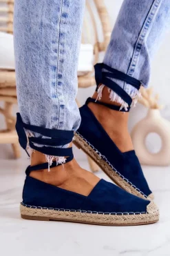 Wiązane Zamszowe Espadryle Granatowe Ismanne