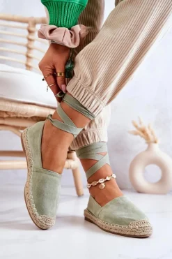 Wiązane Zamszowe Espadryle Zielone Ismanne