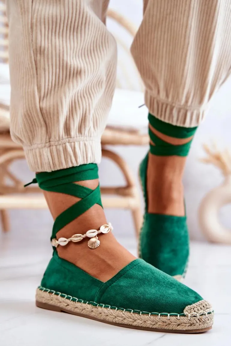 Wiązane Zamszowe Espadryle Ciemnozielone Ismanne