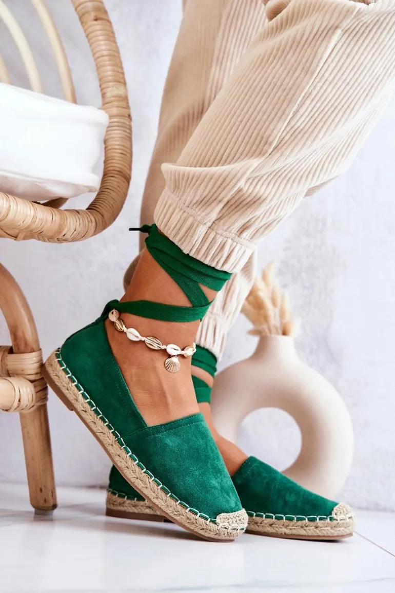 Wiązane Zamszowe Espadryle Ciemnozielone Ismanne