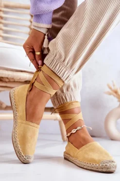 Wiązane Zamszowe Espadryle Żółte Ismanne