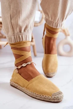 Wiązane Zamszowe Espadryle Żółte Ismanne