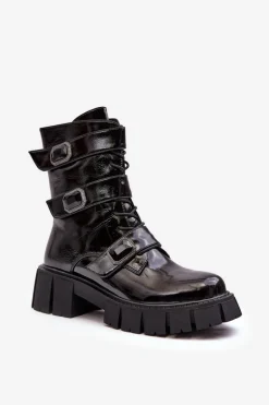 Workery Botki Damskie Lakierowane Czarne S.Barski MR870-61