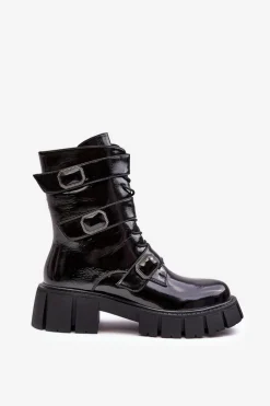 Workery Botki Damskie Lakierowane Czarne S.Barski MR870-61