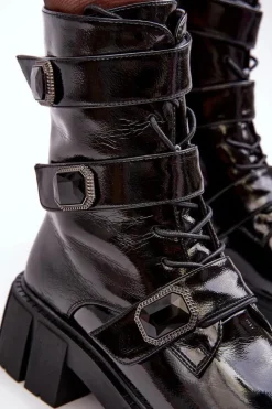 Workery Botki Damskie Lakierowane Czarne S.Barski MR870-61