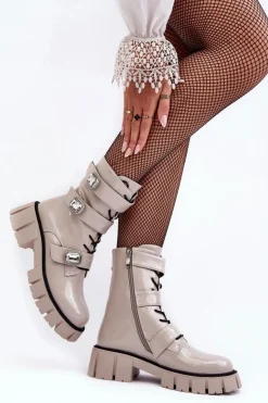 Workery Botki Damskie Lakierowane Jasnoszare S.Barski MR870-61