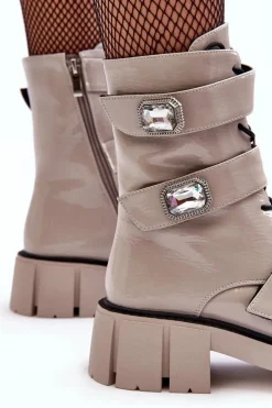 Workery Botki Damskie Lakierowane Jasnoszare S.Barski MR870-61