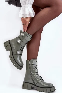 Workery Botki Damskie Lakierowane Zielone S.Barski MR870-61