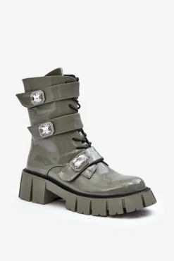 Workery Botki Damskie Lakierowane Zielone S.Barski MR870-61