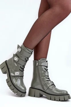 Workery Botki Damskie Lakierowane Zielone S.Barski MR870-61