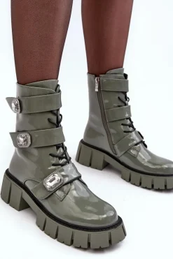 Workery Botki Damskie Lakierowane Zielone S.Barski MR870-61