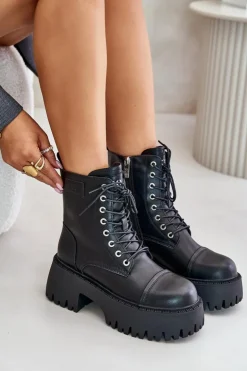 Workery Botki Damskie Ocieplane Ze Skóry Naturalnej Goe OO2N4123