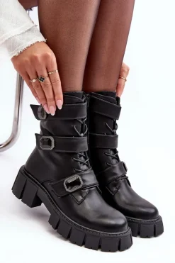 Workery Botki Damskie Skórzane Czarne S.Barski MR870-62