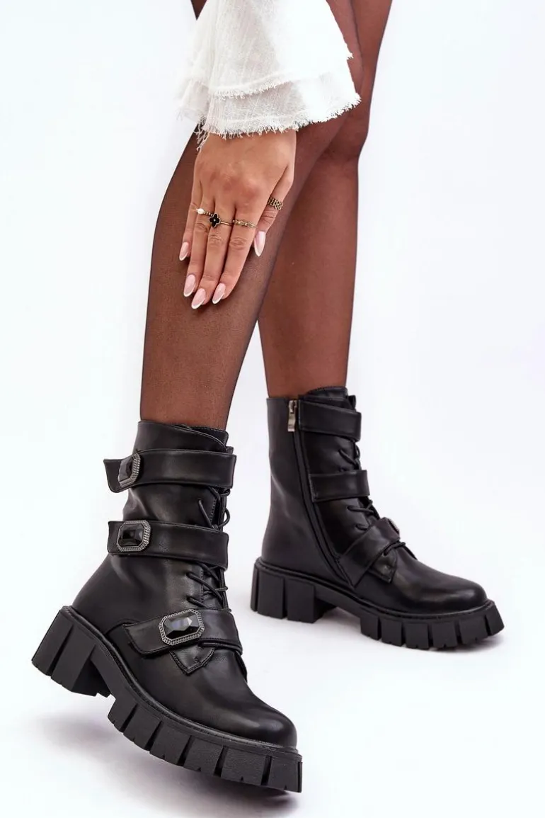 Workery Botki Damskie Skórzane Czarne S.Barski MR870-62