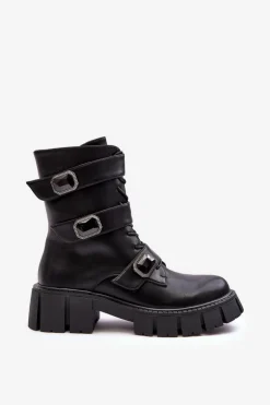 Workery Botki Damskie Skórzane Czarne S.Barski MR870-62