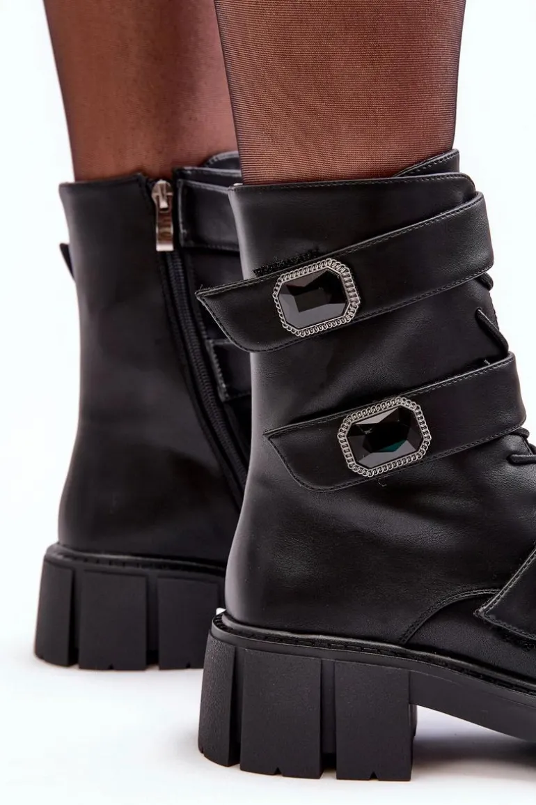 Workery Botki Damskie Skórzane Czarne S.Barski MR870-62