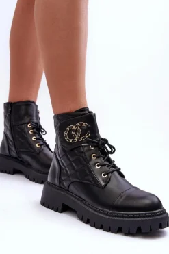 Workery Botki Damskie Z Ozdobą Czarne Toye