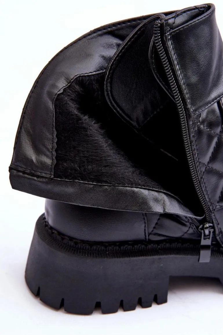 Workery Botki Damskie Z Ozdobą Czarne Toye