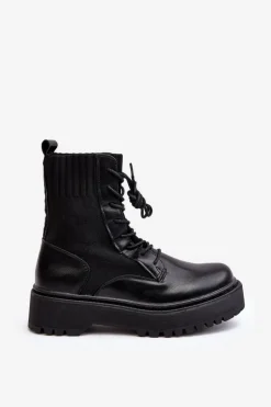 Workery Botki Damskie Ze Skarpetą Sznurowane Czarne Dedinva