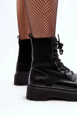 Workery Botki Damskie Ze Skarpetą Sznurowane Czarne Dedinva