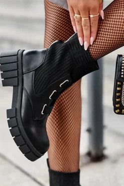 Workery Botki Na Płaskim Obcasie Ze Skarpetą Czarne Inogoi