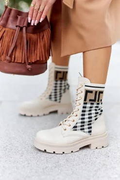 Workery Z Elastycznej Tkaniny Beżowe Love Story