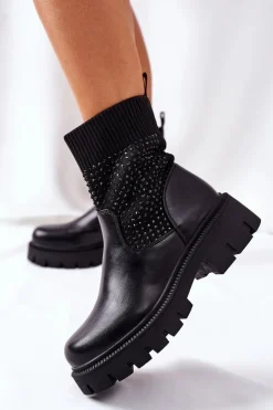 Workery Z Elastycznej Tkaniny Z Cyrkoniami Czarne XOXO