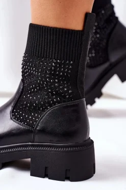 Workery Z Elastycznej Tkaniny Z Cyrkoniami Czarne XOXO