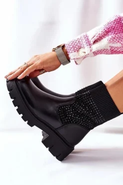 Workery Z Elastycznej Tkaniny Z Cyrkoniami Czarne XOXO