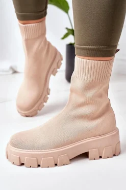 Workery Z Elastycznej Tkaniny Na Platformie Beżowe Inspiration