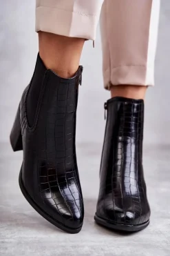 Wężowe Skórzane Botki La.Fi 260038B-XC Czarne