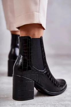 Wężowe Skórzane Botki La.Fi 260038B-XC Czarne
