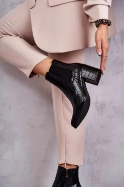 Wężowe Skórzane Botki La.Fi 260038B-XC Czarne