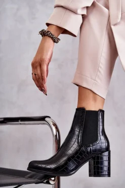 Wężowe Skórzane Botki La.Fi 260038B-XC Czarne