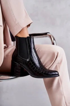 Wężowe Skórzane Botki La.Fi 260038B-XC Czarne