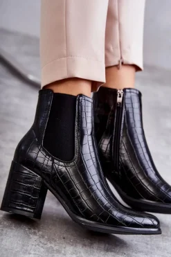 Wężowe Skórzane Botki La.Fi 260038B-XC Czarne