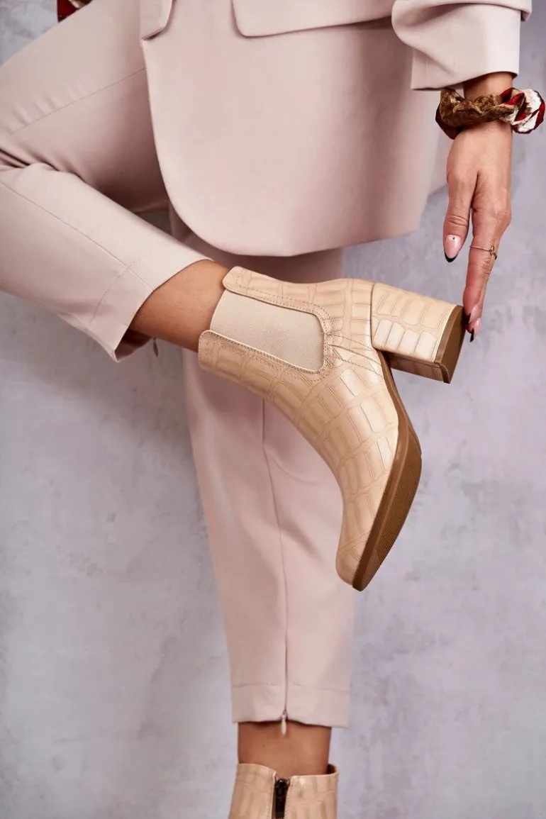 Wężowe Skórzane Botki La.Fi 260038BE-XC Beżowe