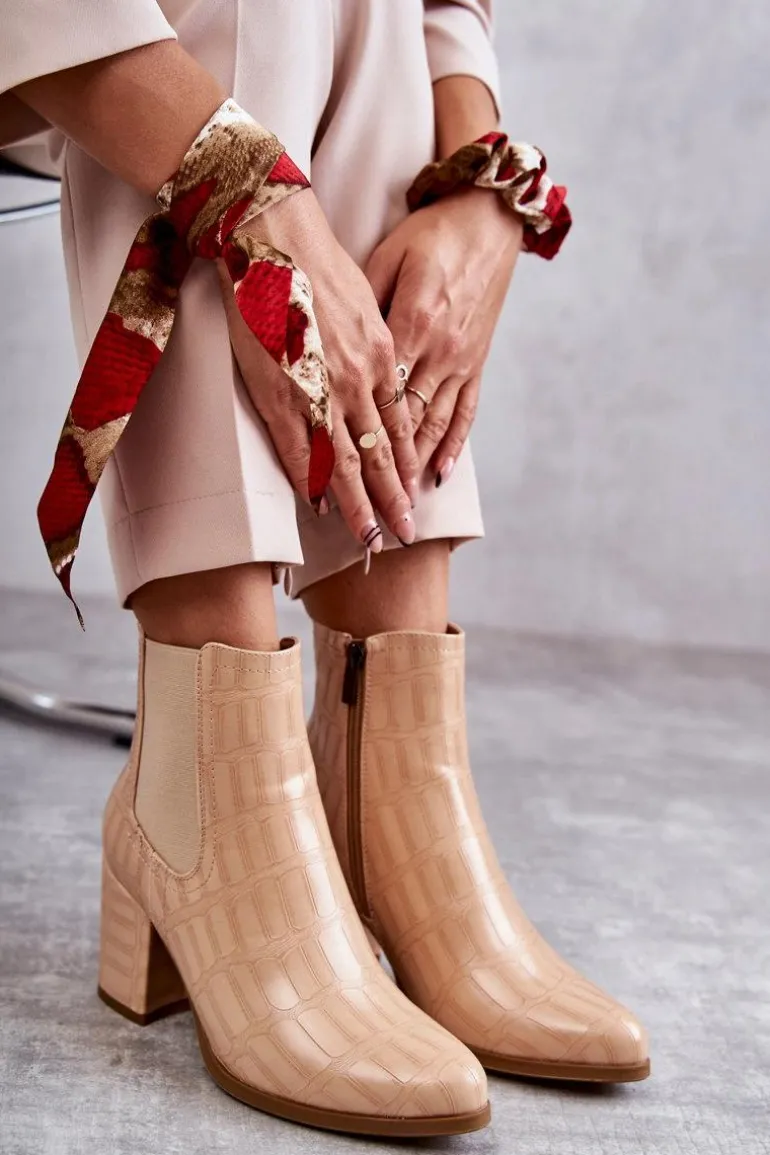 Wężowe Skórzane Botki La.Fi 260038BE-XC Beżowe